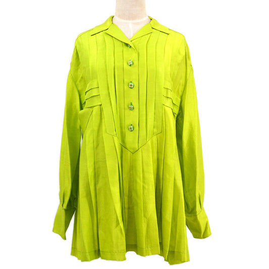 Chanel 1990 CC-button pleated silk shirt #38