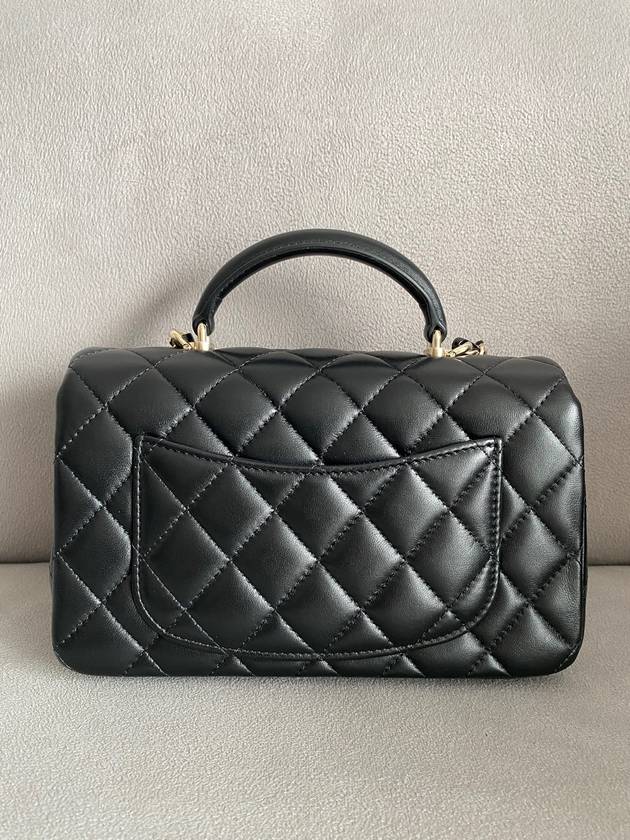New Mini Top Handle Flap Bag Lambskin Black Gold Shamgol AS2431 Chanel