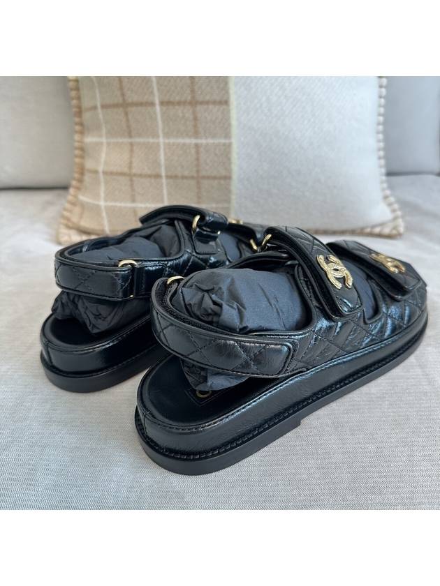 Logo Crumpled Shiny Lambskin Sandals Black Chanel