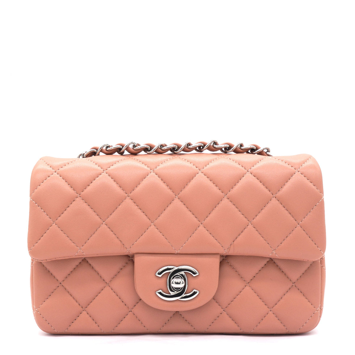 Chanel Lambskin Quilted Mini Rectangular Flap Dark Pink
