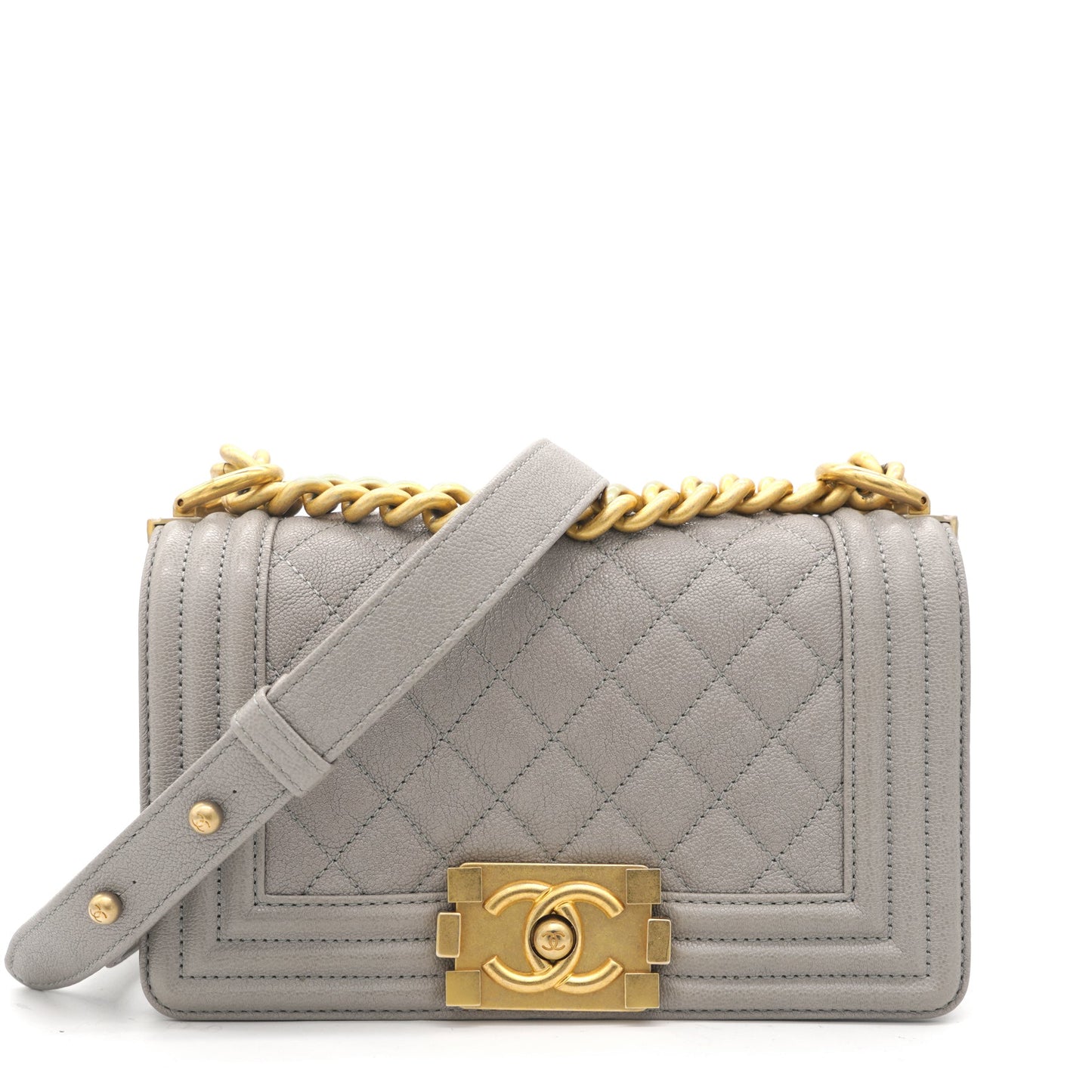 Chanel Grey Quilted Caviar Leather Small Boy Flap Bag
