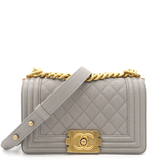 Chanel Grey Quilted Caviar Leather Small Boy Flap Bag
