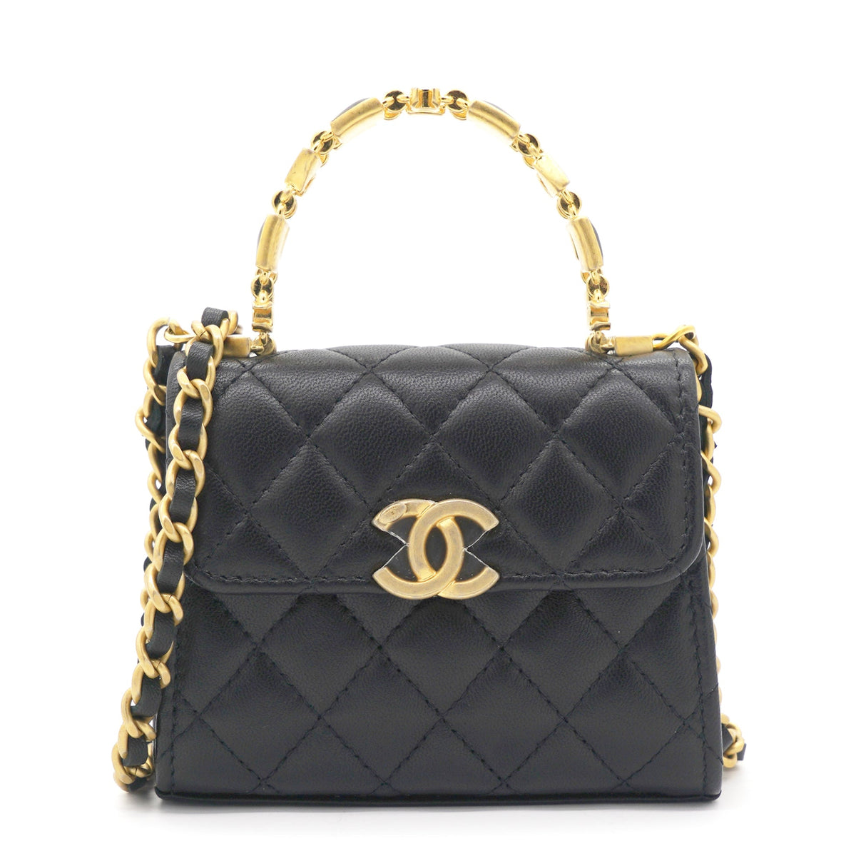 Chanel Mini Handle Clutch with Chain Black