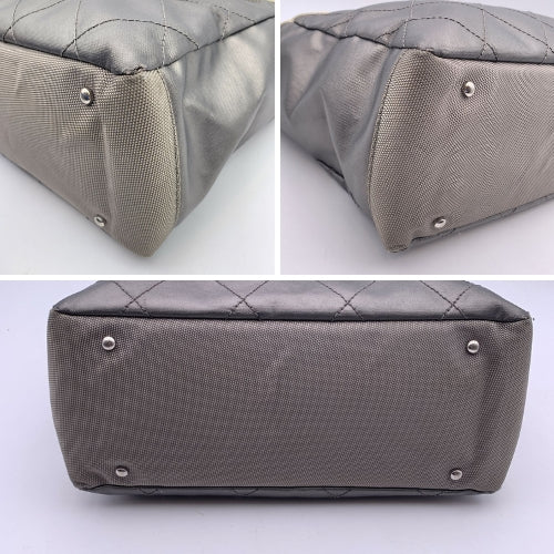 CHANEL Gray Metallic Quilted Canvas Paris Biarritz Tote Bag