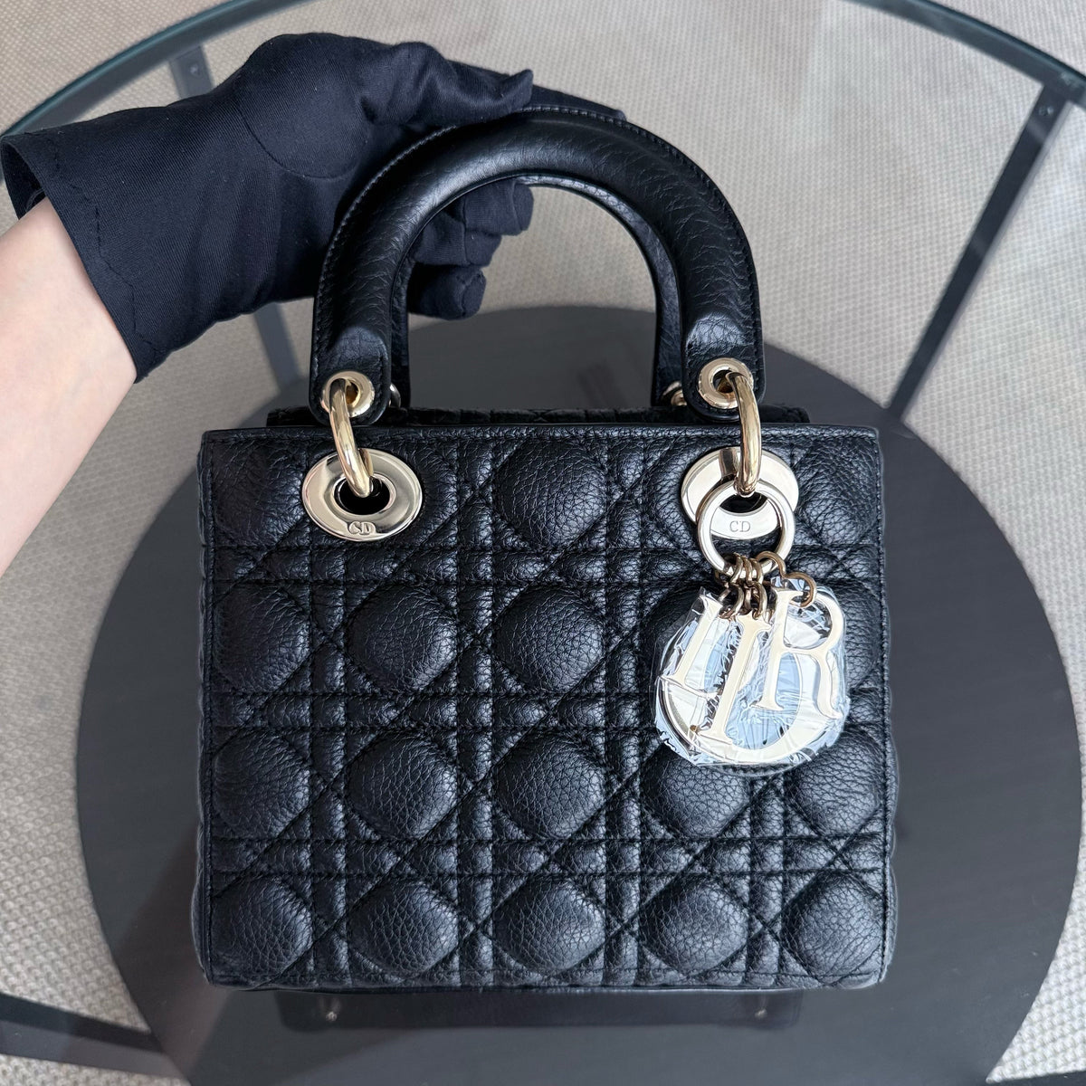 Dior Lady Small Flap - Grained Calfskin Caviar Cannage Black Gold Hardware