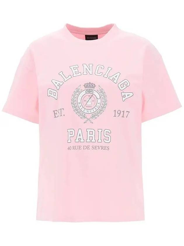 Luxury Balenciaga  College 1917 Print Short Sleeve T-Shirt Pink