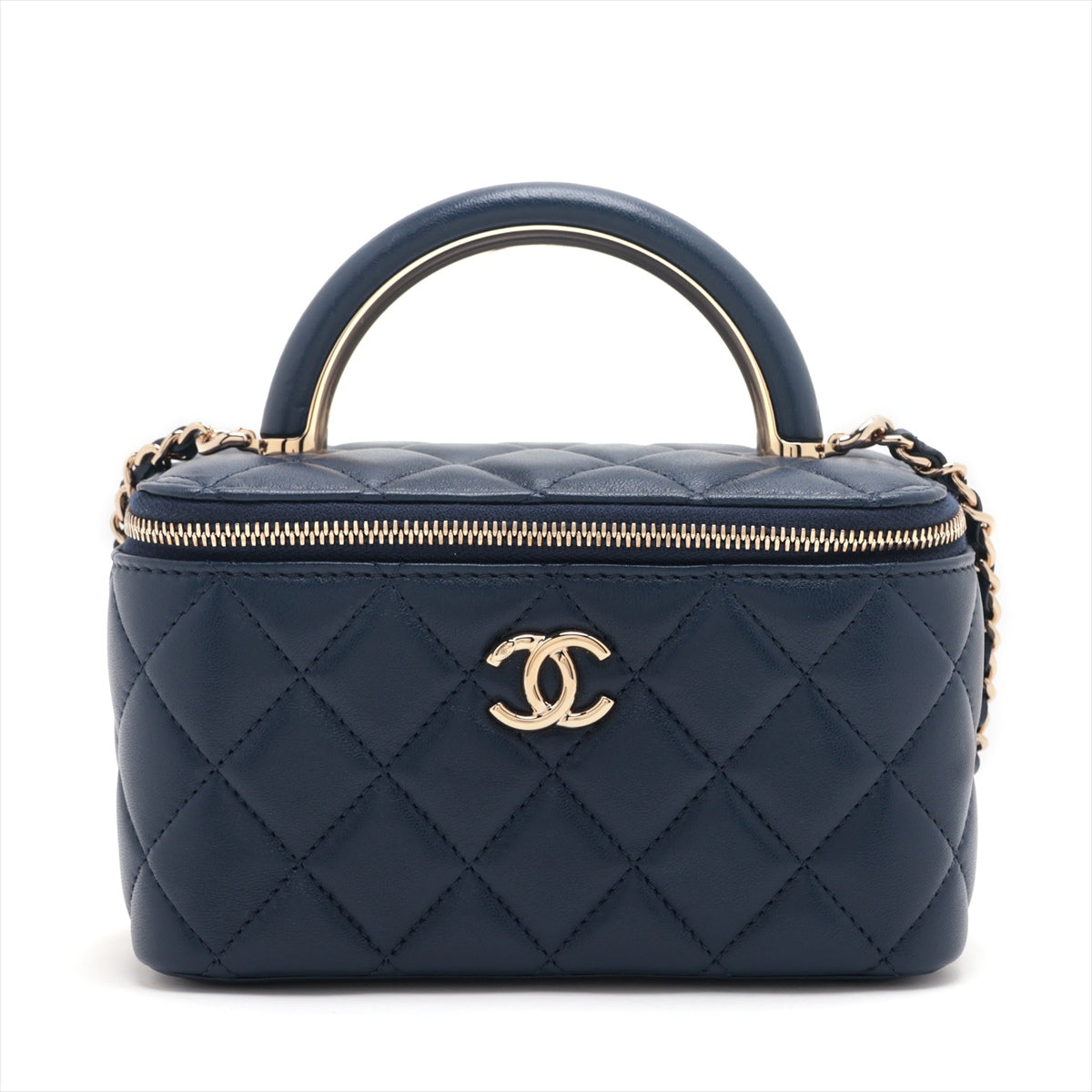 Chanel Lambskin  Chain Shoulder Bag Vanity Navy G  AP2846