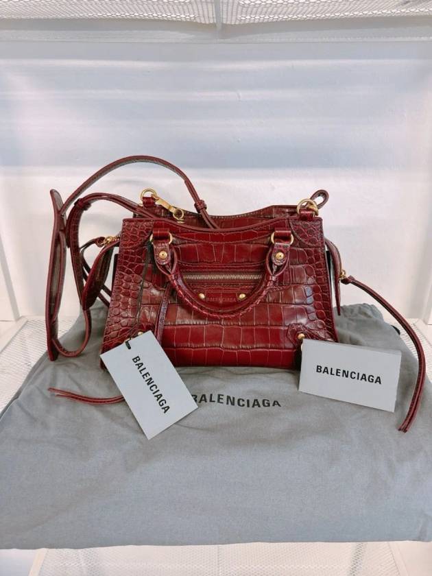 Luxury Balenciaga  Women s Burgundy Neo Classic Croc Calf Leather Mini City Bag 638524 23EF1 6526