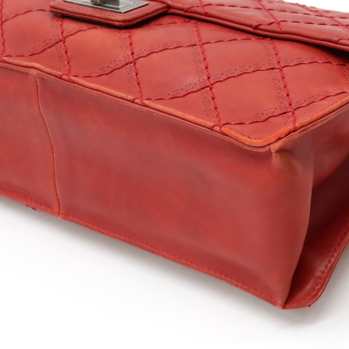 Chanel Chanel 2.55 Matrasse W Chain Bag Half-Sharp HandBag Semi-Sharp Leather Red Silver Gold  Blumin