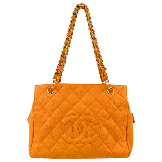 Chanel Orange Caviar Petite Timeless Tote PTT Chain Handbag