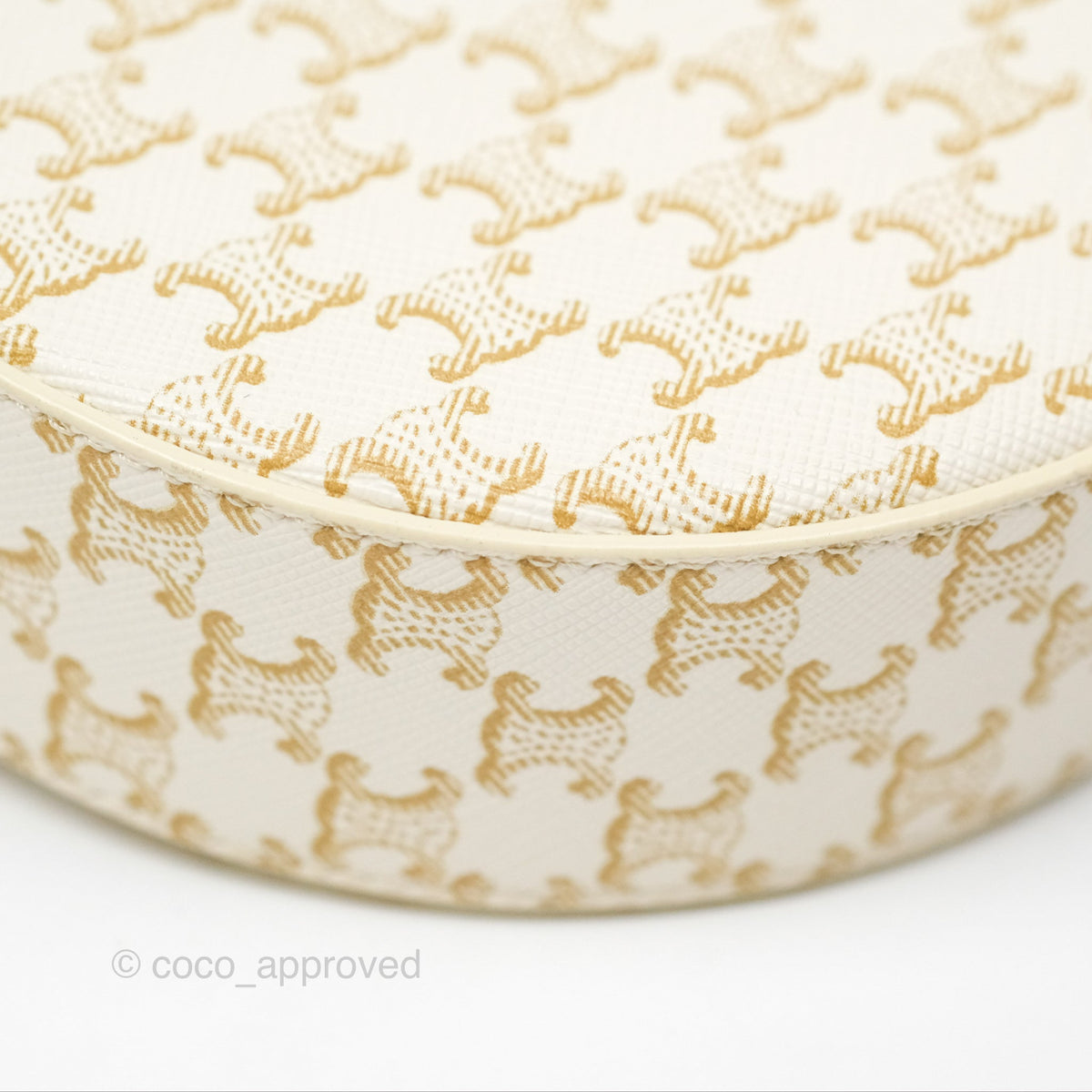 Celine Round Purse on Strap Triomphe Canvas White Calfskin