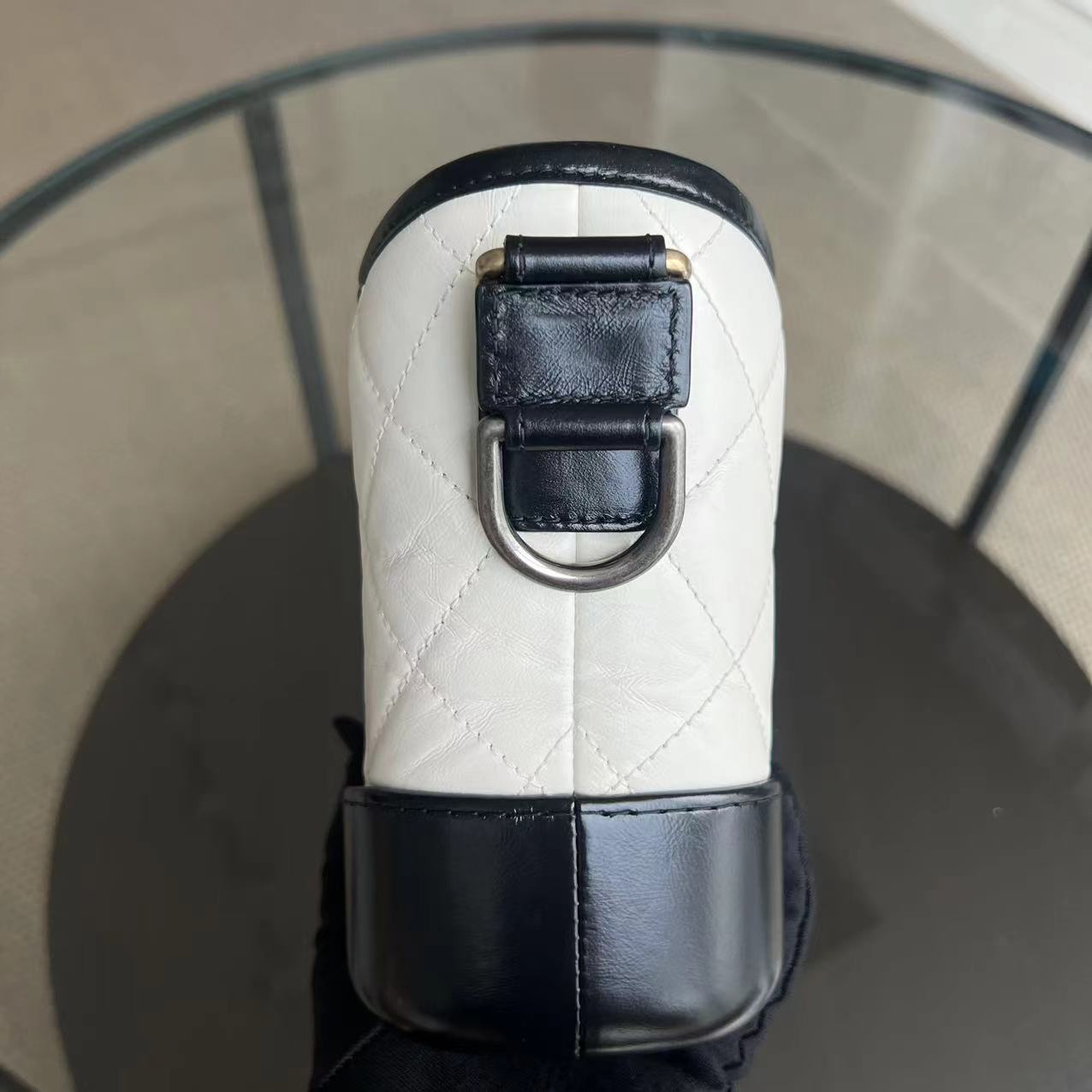 Chanel Gabrielle Small - 20CM Quilted Calfskin White Black Two-Tone Hardware