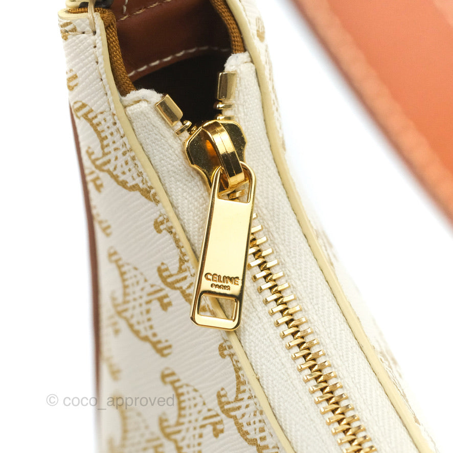 Celine Ava Bag In Triomphe Canvas Calfskin White