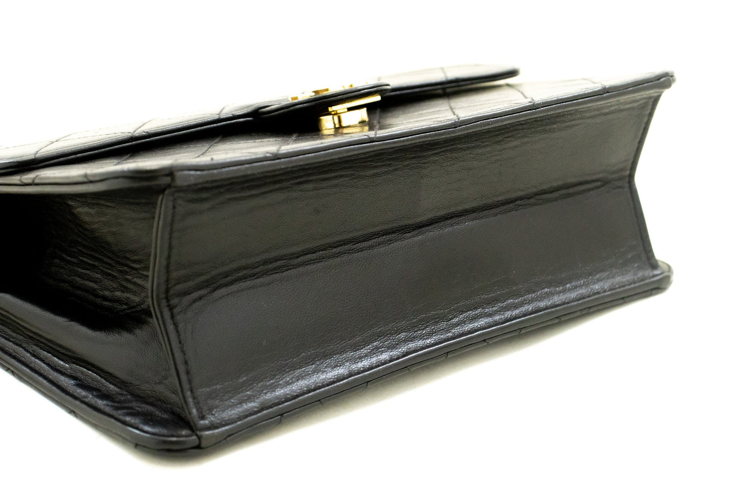 CHANEL Small Chain Shoulder Bag Clutch Black Quilted Flap Lambskin