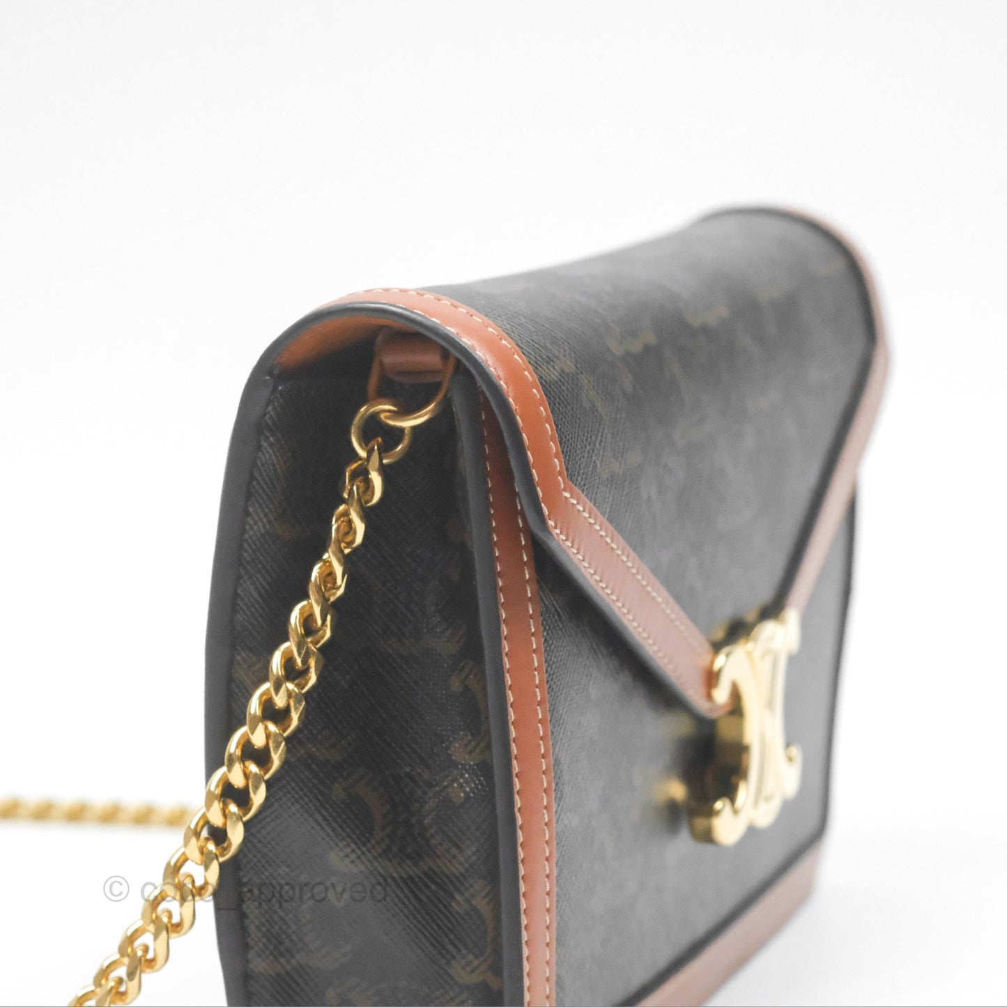 Celine Triomphe Wallet On Chain Canvas Tan Calfskin