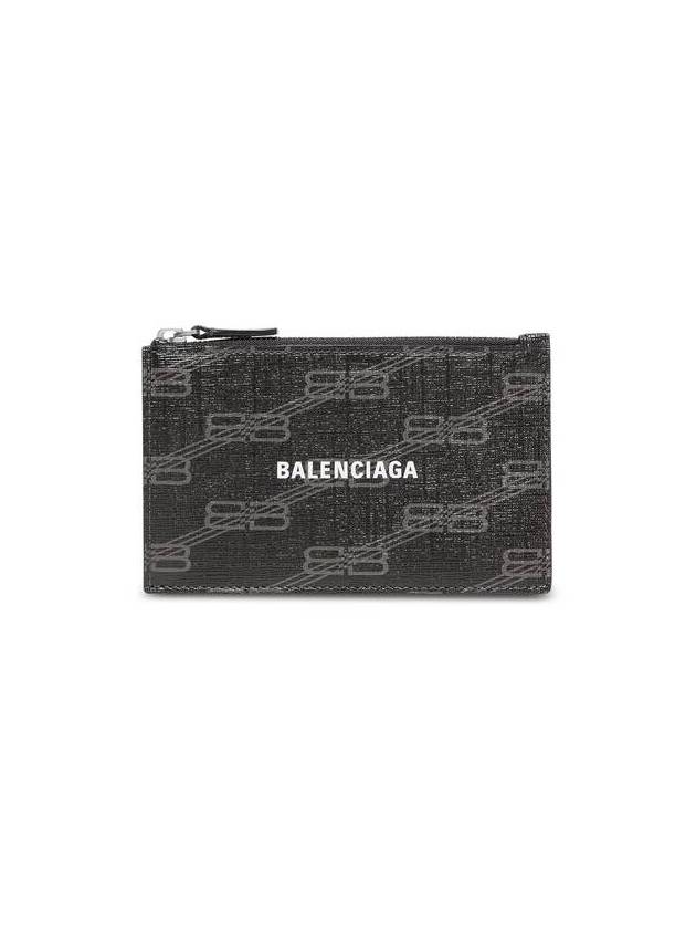Luxury Balenciaga  BB Monogram Coated Canvas Coin Card Wallet Black