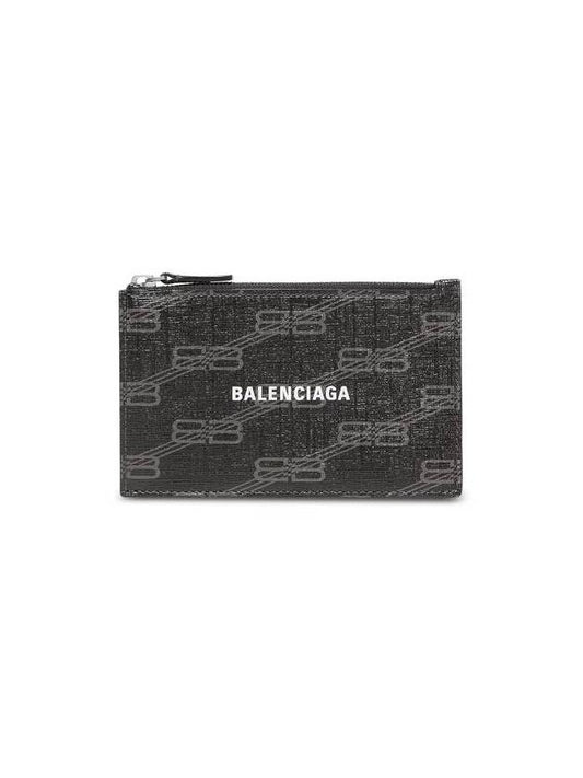 Luxury Balenciaga  BB Monogram Coated Canvas Coin Card Wallet Black