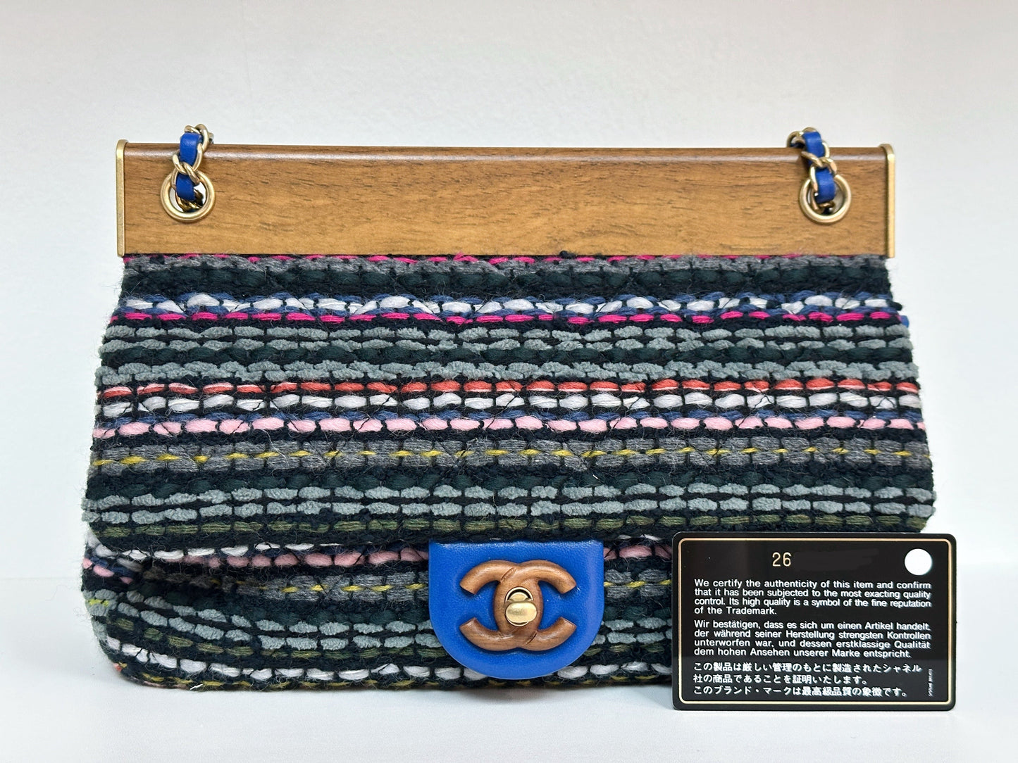 CHANEL Classic Flap Frame Knock on the Wood Tweed Shoulder Bag 2018 holo 2666