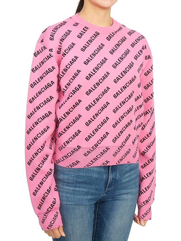Luxury Balenciaga  Mini All-Over Logo Knit Top Pink