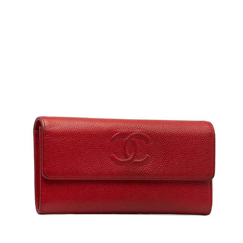 Chanel Cocomark Long Wallet Red Caviar   Chanel