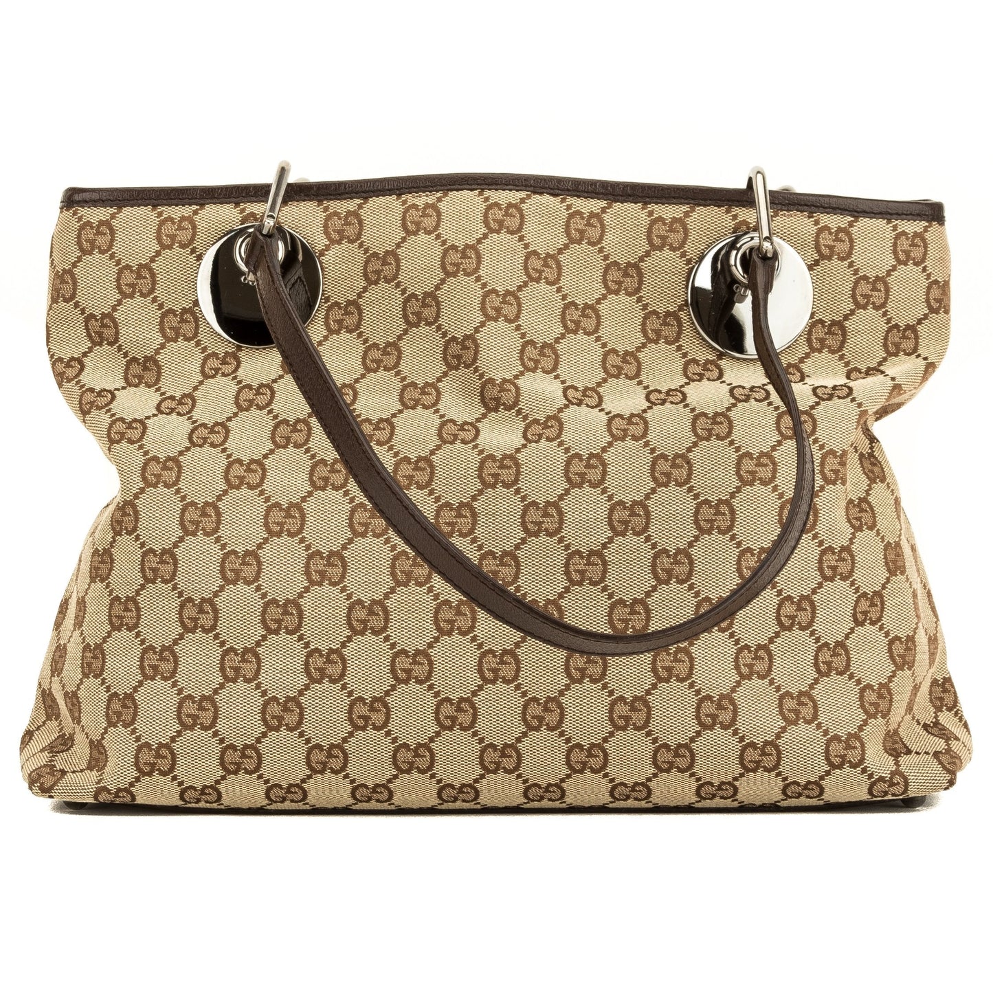 G*G Brown Leather GG Monogram Medium Eclipse Tote (4102003)