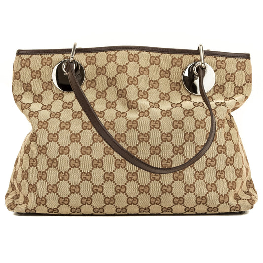 G*G Brown Leather GG Monogram Medium Eclipse Tote (4102003)