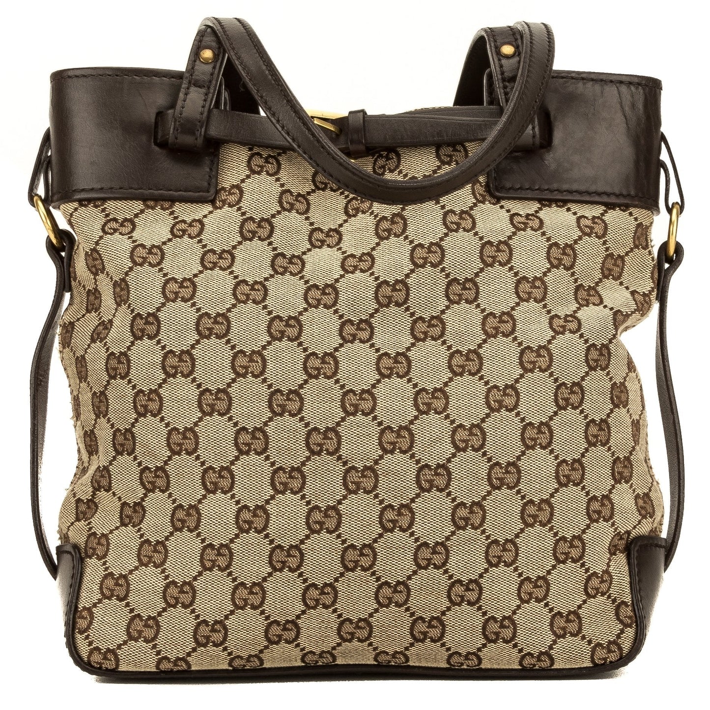 G*G Brown Leather GG Monogram Canvas Tote Bag (4102004)