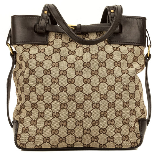 G*G Brown Leather GG Monogram Canvas Tote Bag (4102004)