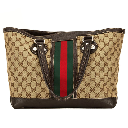 G*G Brown Leather Beige Canvas Shelly Tote (4109003)