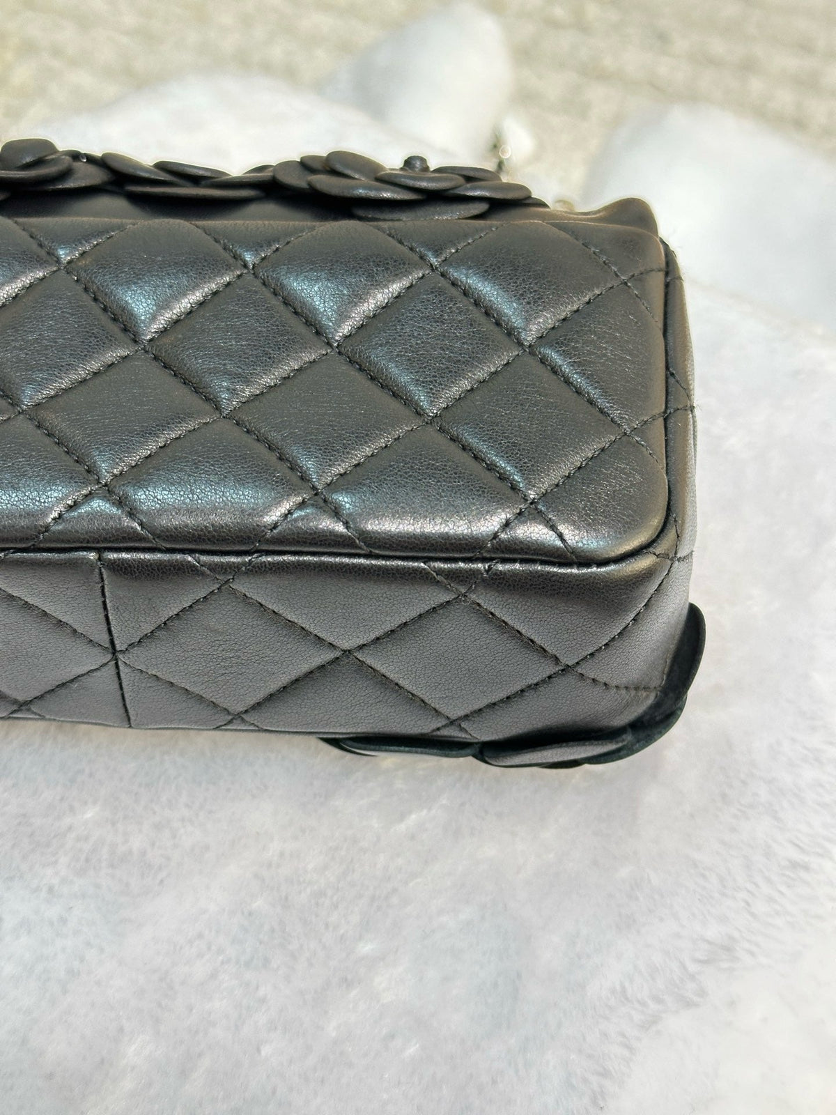 Chanel Mini Limited Edition Black Camellia  Lambskin Flap Bag