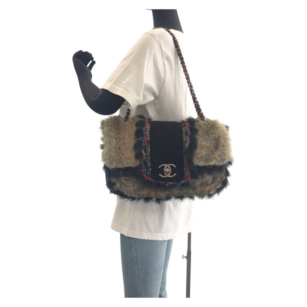 Chanel Vintage Coco Mark Turn Lock Fur Shoulder Bag