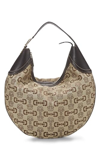 Gucci, Brown Horsebit Canvas Hobo, Brown