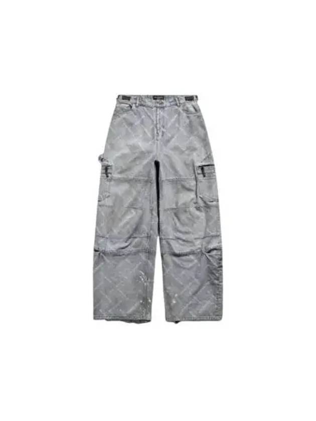 Luxury Balenciaga  Bal Diagonal Allover Cargo Wide Jeans Blue