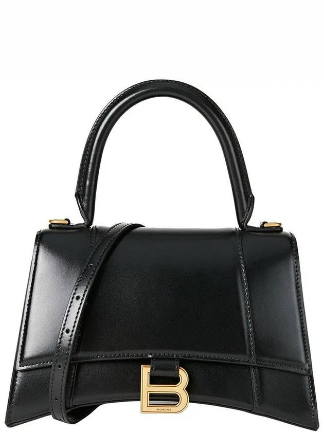 Luxury Balenciaga  Hourglass Small Tote Bag in Shiny Box Calfskin Black