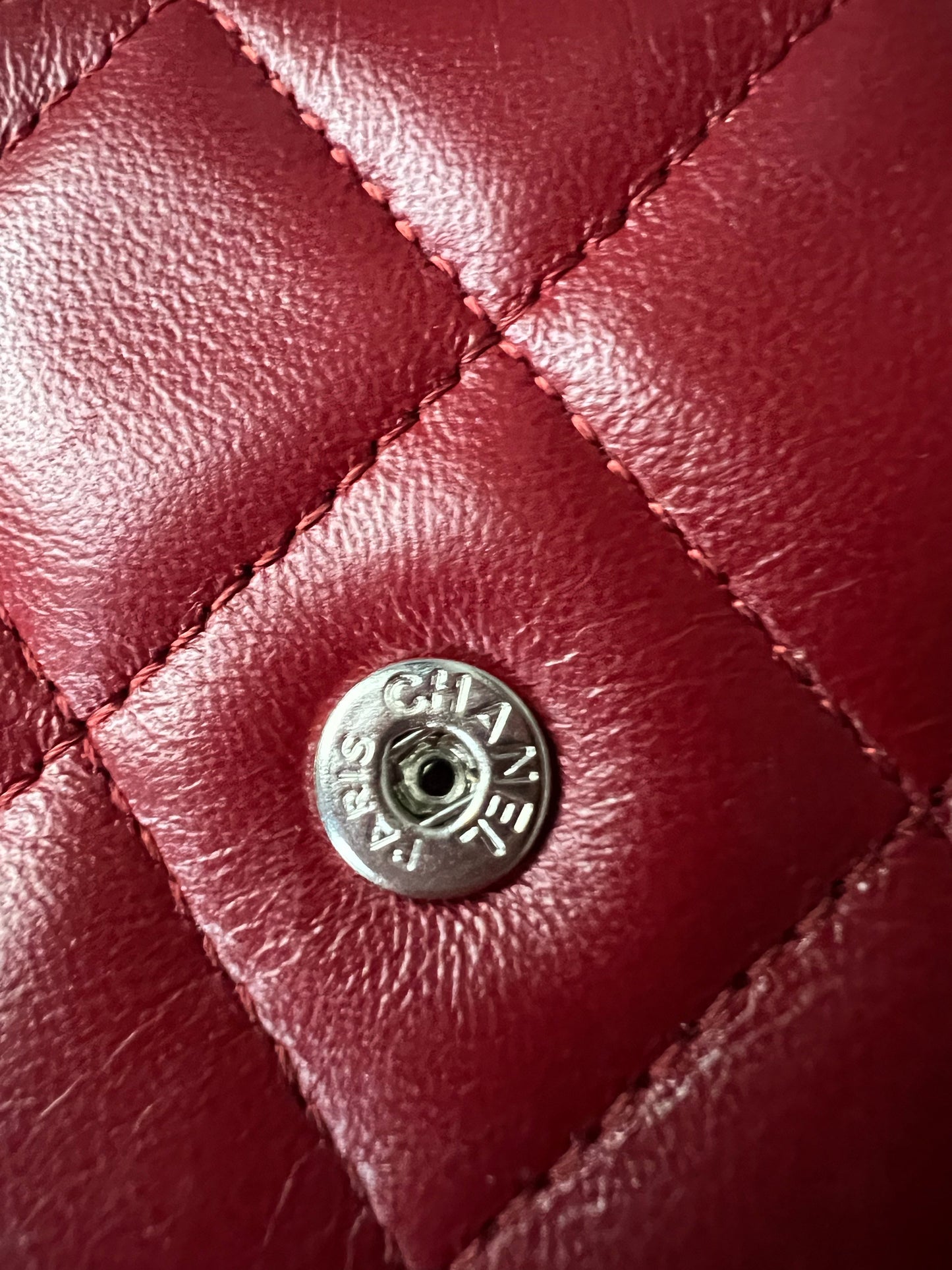 Chanel Red Lambskin Wallet on Chain