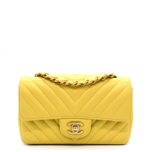 Chanel Classic Flap Mini Chevron Lambskin Yellow