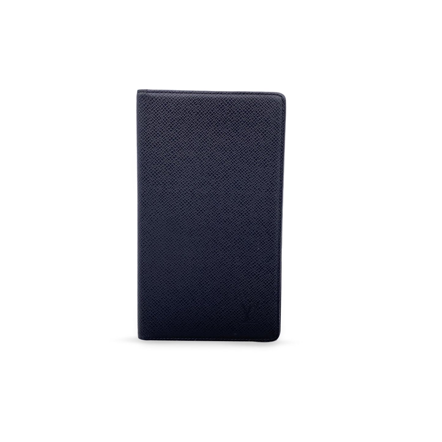 LOUIS VUITTON Vintage Black Taiga Leather Vertical Bifold Long Wallet
