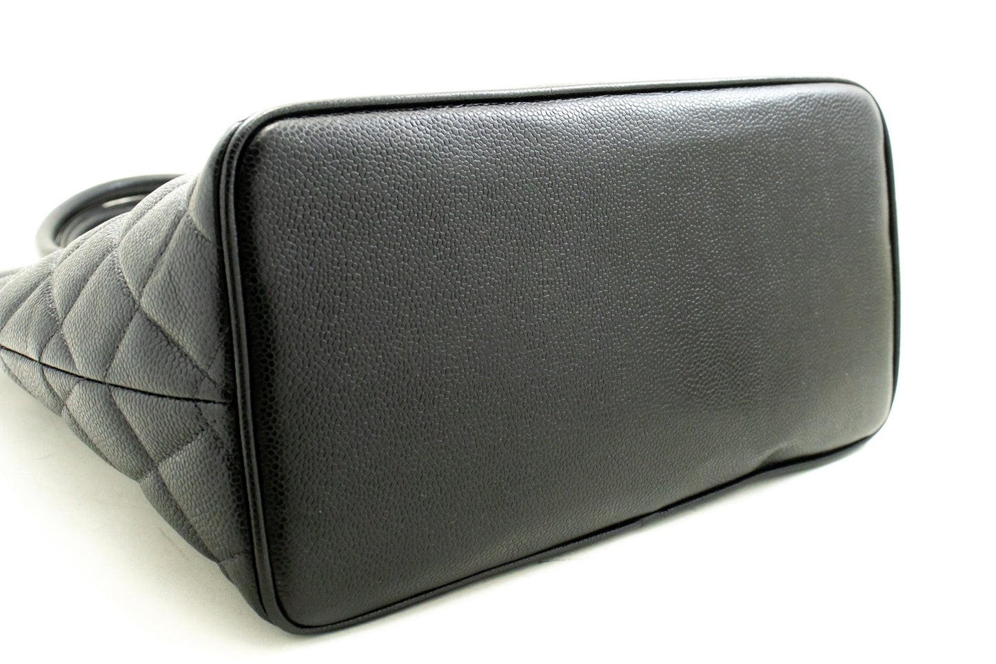 CHANEL Silver Medallion Caviar Shoulder Bag Shopping Tote Black SV