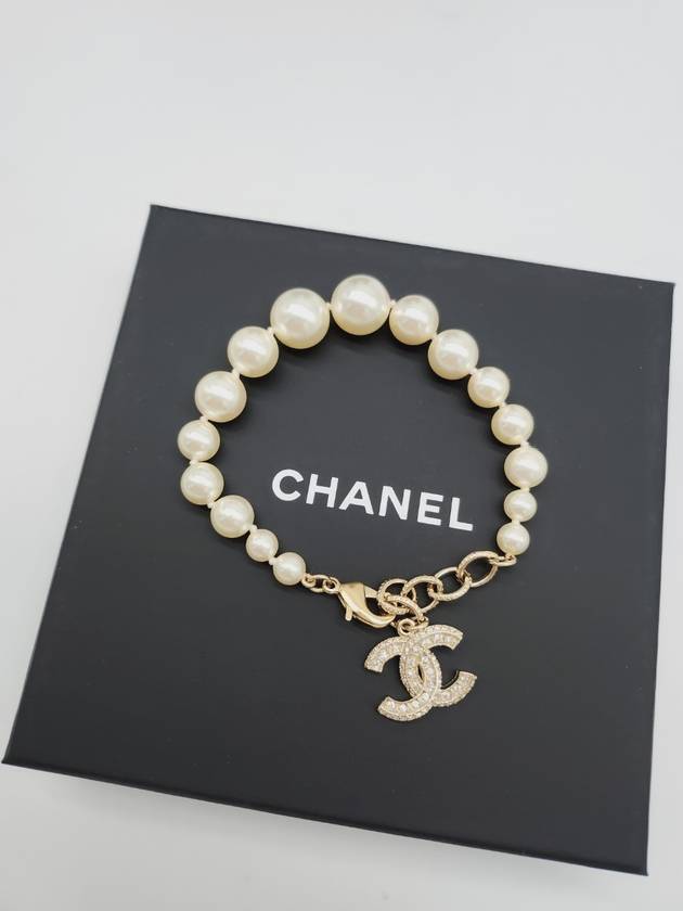 Crystal CC Logo Pearl Bracelet White Chanel