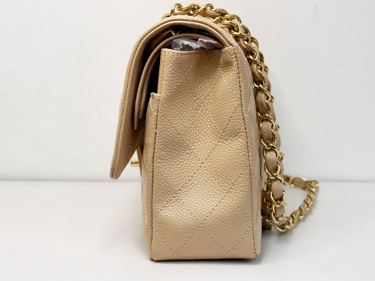 Chanel Medium Caviar Classic Double Flap Bag Beige 2552 holo card