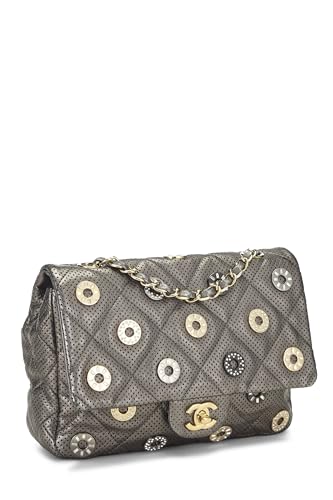 Chanel,  Paris-Dubai Silver Perforated Leather Medals Flap Bag Small, Silver