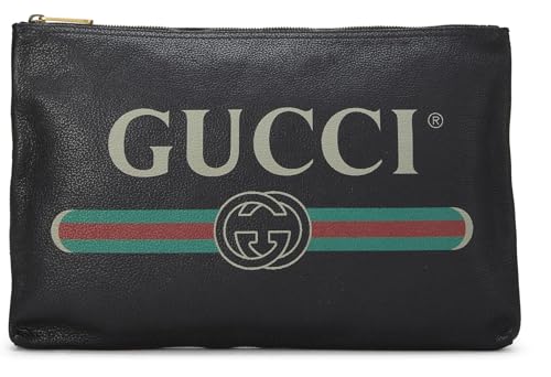 Gucci, Black Leather Logo Print Pouch, Black