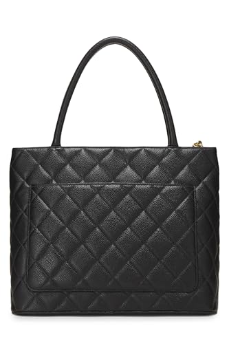 Chanel,  Black Quilted Caviar Medallion Tote, Black