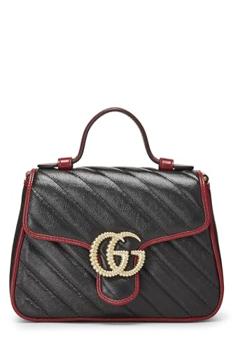 Gucci, Black Leather Torchon GG Marmont Top Handle Bag, Black