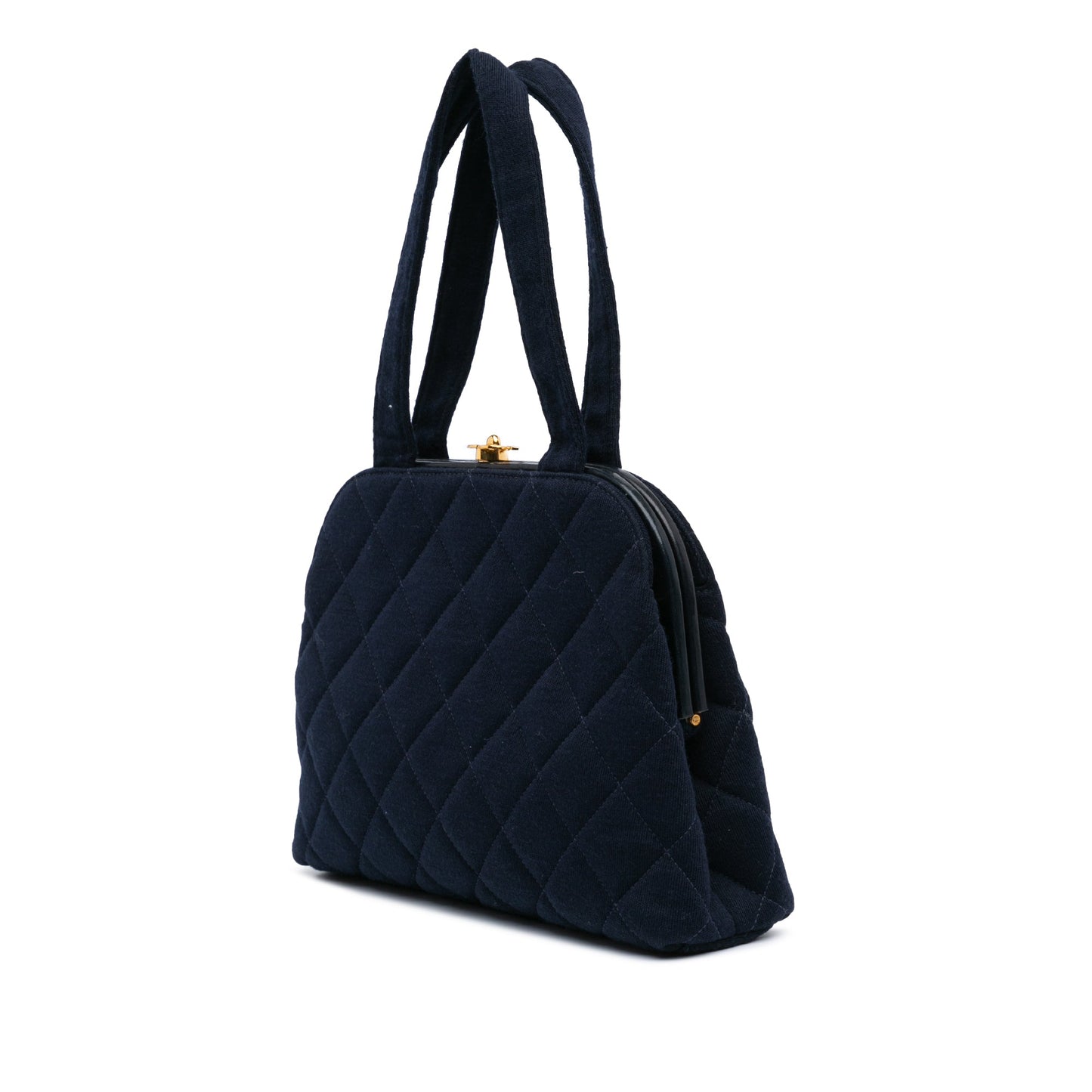Blue Chanel Quilted Jersey Frame Handbag