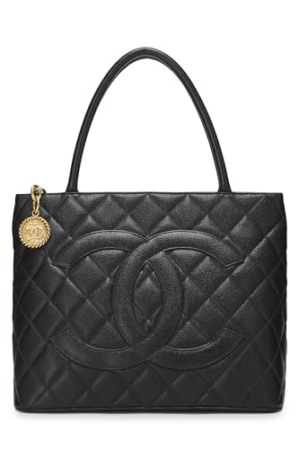 Chanel,  Black Quilted Caviar Medallion Tote, Black