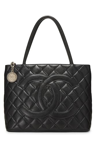 Chanel,  Black Quilted Caviar Medallion Tote, Black