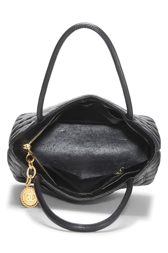 Chanel,  Black Quilted Caviar Medallion Tote, Black