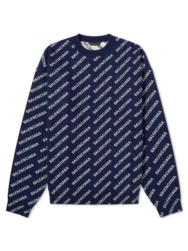 Luxury Balenciaga  Allover Logo Crew Sweatshirt Navy