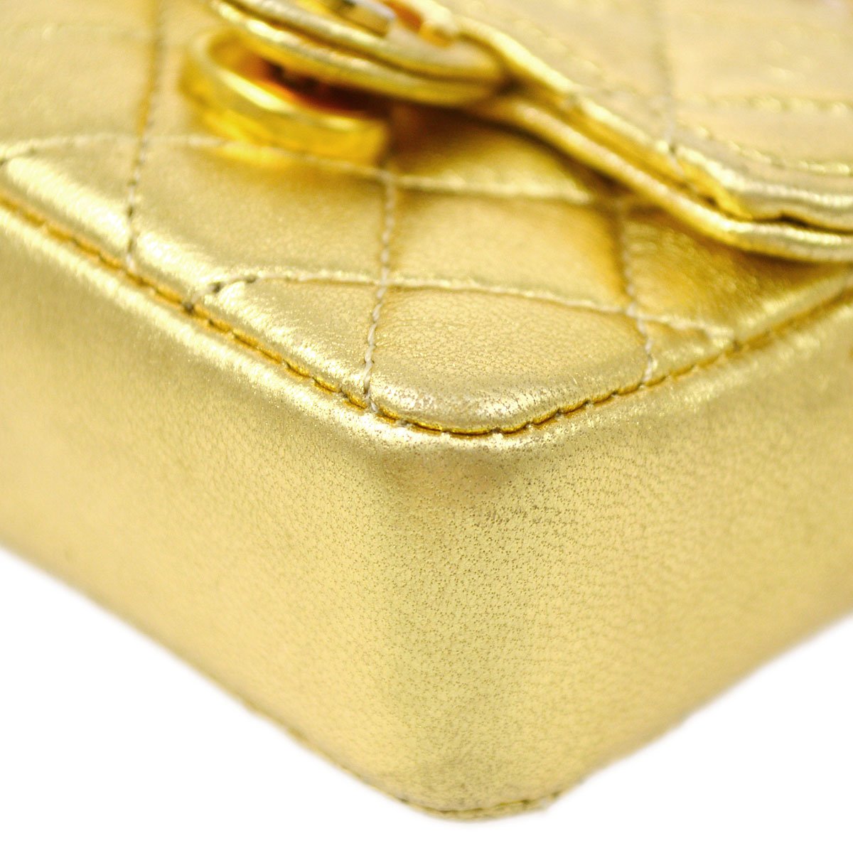 Chanel 1989-1991 Gold Lambskin Micro Classic Flap Shoulder Bag